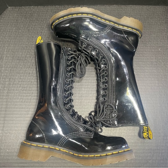 Double Zipper Dr Martens Patent Leather 14 Hole Tall Boots UK 3 US 5 - Picture 5 of 15